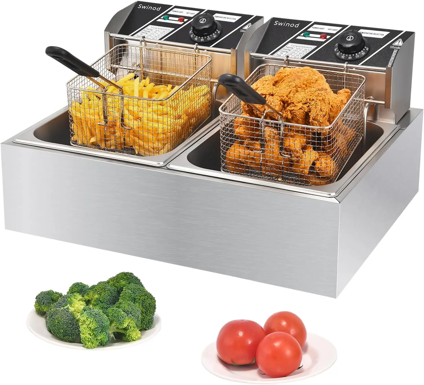 Deep Fryer Commercial - 상업용 튀김기(바구니 포함), 3400W 12.7QT/12L 두꺼운