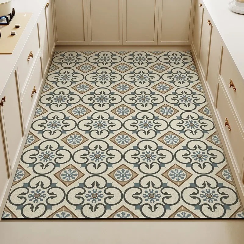 Commercial Kitchen Tile Flooring - 빈티지 꽃무늬 타일 프린트 주방 바닥