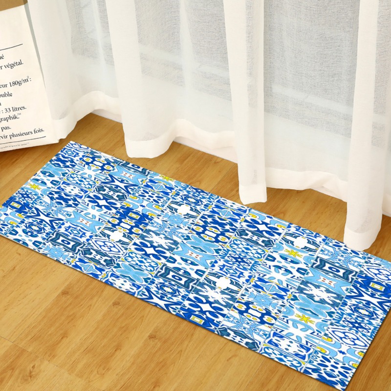 Commercial Kitchen Tile Flooring - 긴 러그 지중해 블루-화이트 타일 패턴