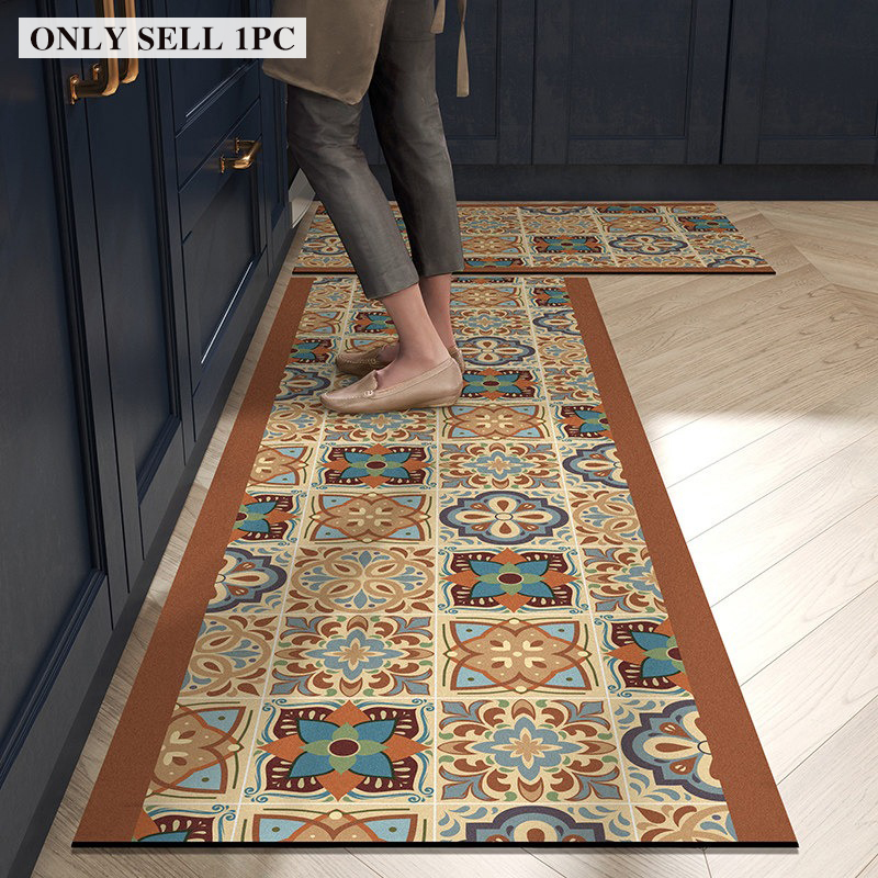 주방 카펫 방수 PVC 가죽 바닥 매트 레트로 플로럴  - Commercial Kitchen Tile Flooring 리뷰 및 가격