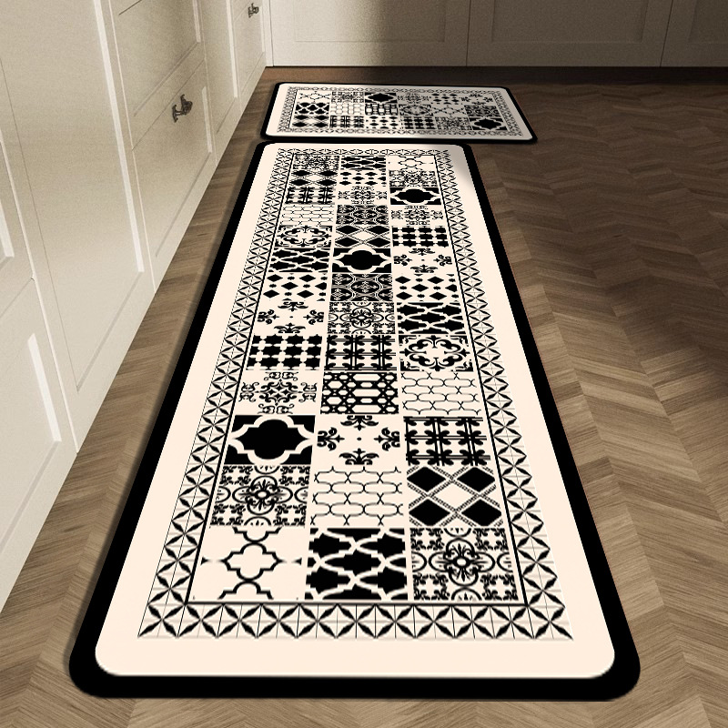 블랙 화이트 기하학 타일 주방 매트 세트 보헤미안 패치 - Commercial Kitchen Tile Flooring 리뷰 및 가격