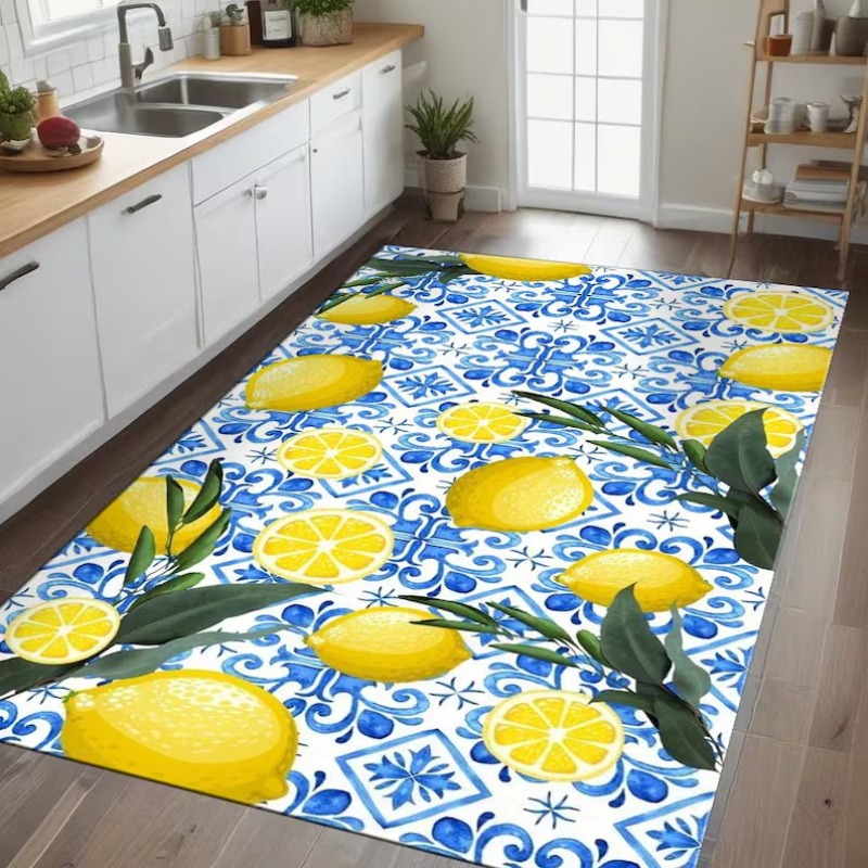 밝은 여름 지중해 레몬 타일 카펫 감귤과 잎사귀 디자인 - Commercial Kitchen Tile Flooring 리뷰 및 가격