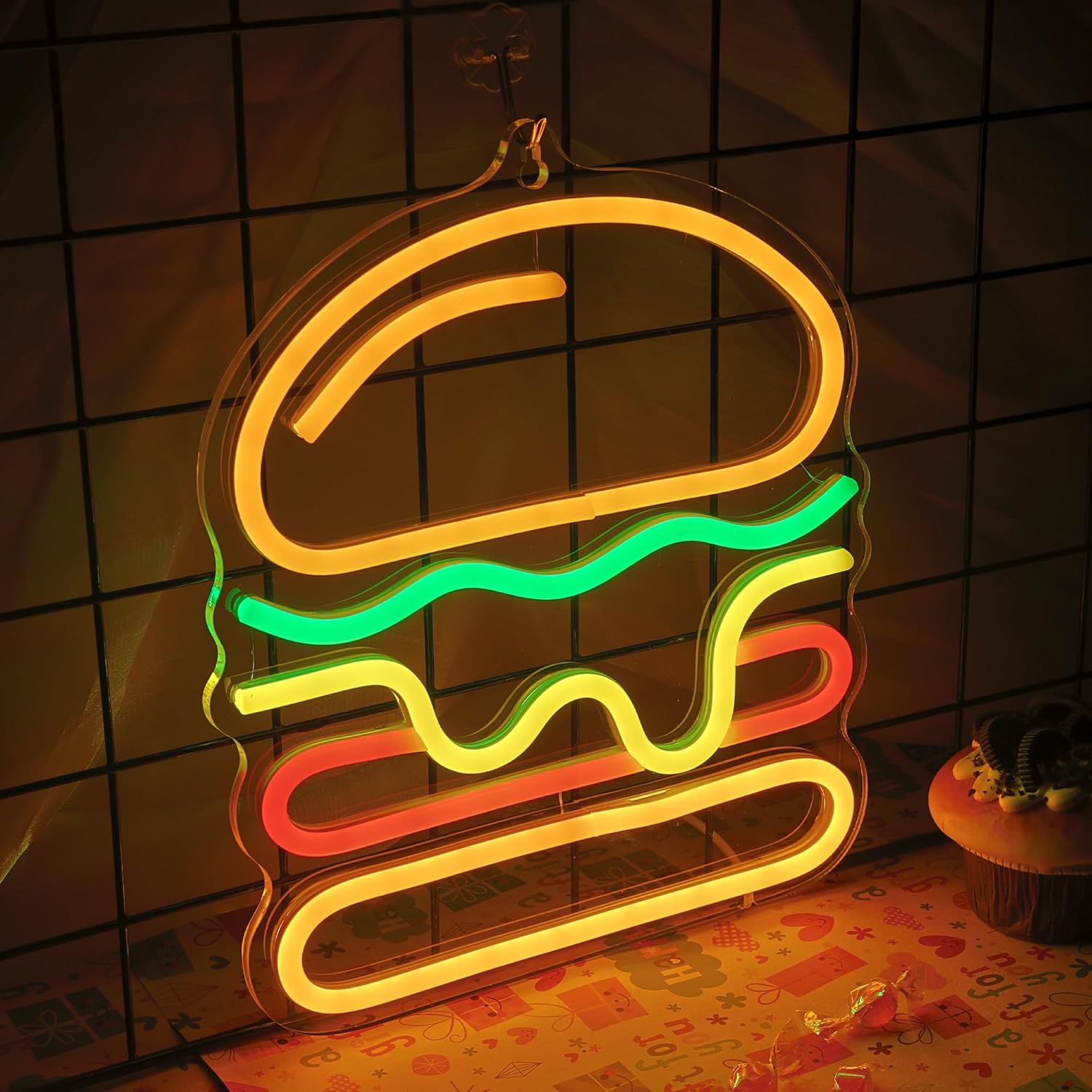 층층이 쌓인 치즈 LED 조명이 있는 버거 네온사인,  - Commercial Kitchen Light 리뷰 및 가격