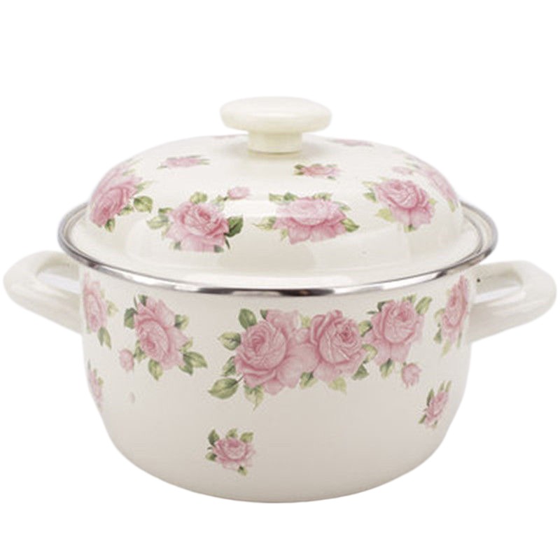 뚜껑이 달린 우아한 핑크 장미 에나멜 양귀 소스 팬,  - Soup Kettle Warmer 리뷰 및 가격