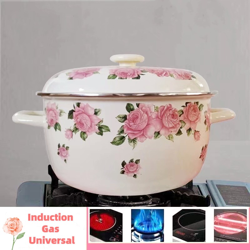 뚜껑이 달린 우아한 핑크 장미 에나멜 양귀 소스 팬,  - Soup Kettle Warmer 리뷰 및 가격