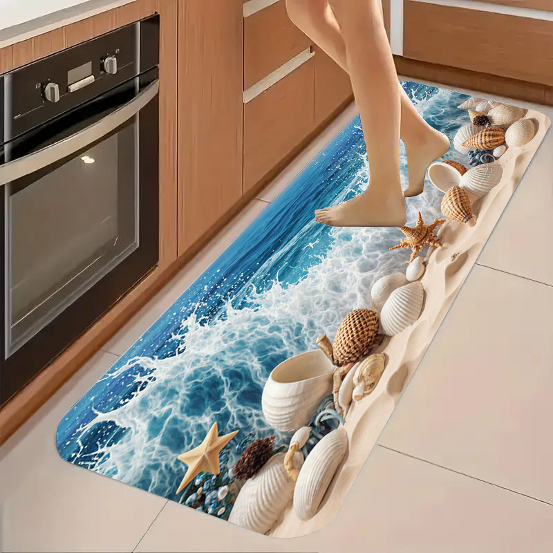 해양 조개 모자이크 롱 플로어 매트 블루 스톤 플로럴  - Commercial Kitchen Tile Flooring 리뷰 및 가격